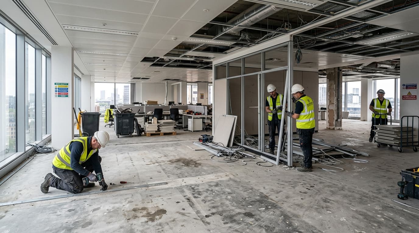 Office dismantling and bare-shell restoration in progress