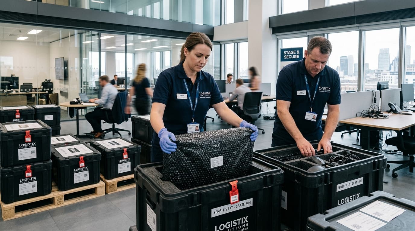 Corporate relocation security crate packing